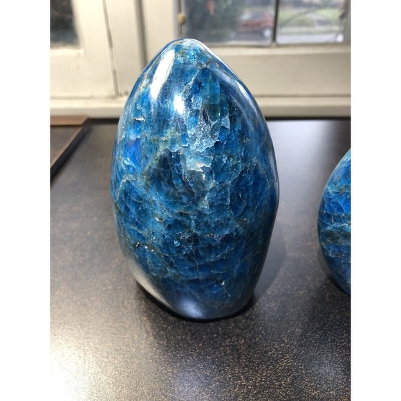 Blue APATITE Polished Crystal Freeform Set Standup - Madagascar Bluestones - Picture 4 of 16